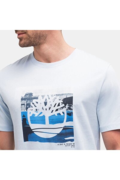 Timberland Coast Inspired Logo Graphic Regular Men's Blue Round Neck T-Shirt