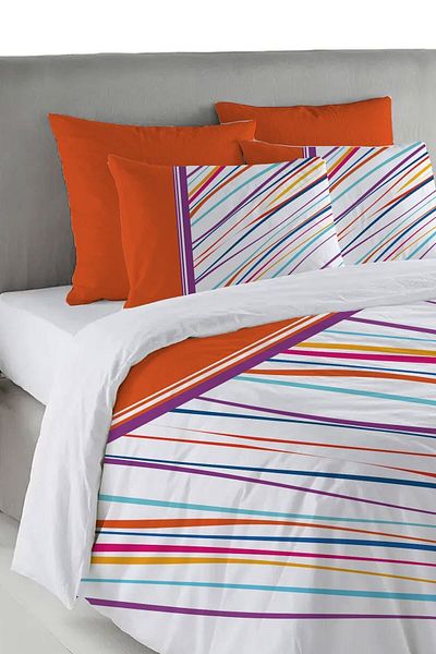 Evmila Set cuvertură de pilota dublă 200x220 Cm cu model dungi colorate - alb