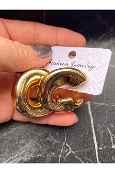 NAZLI Gold Bombeli Kalın Halka Küpe