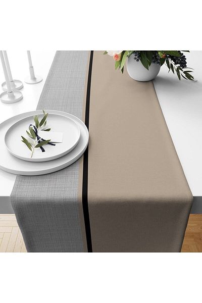 Evmila Gray And Light Brown Pattern Velvet Runner