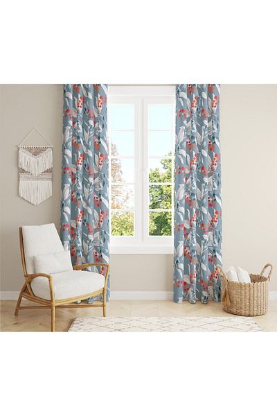Evmila Velvet Texture Printed Flower Patterned Background Curtain