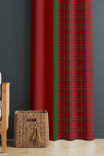 Evmila Printed Modern Patterned Living Room and Bedroom Single Wing Velvet Texture Background Curtain - Red
