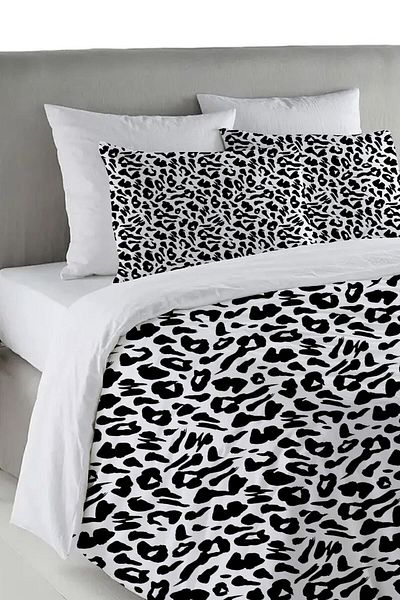Evmila Set cuvertură de pilota dublă 200x220 cm cu model leopard negru - alb