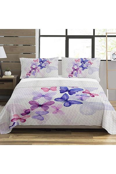 Evmila Butterfly Pattern Double Printed Pique (200x220 Cm) White