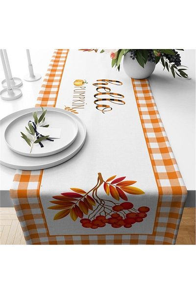 Evmila Autumn And Pumpkin Patterned Runner