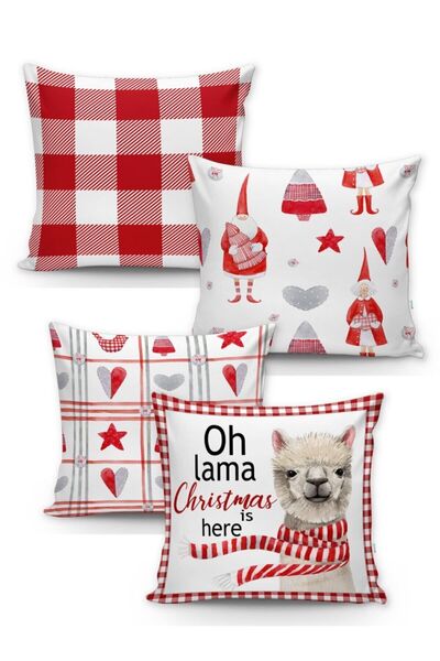 Lolla Evmila Christmas Patterned 4-Piece Throw Pillow Cover Set