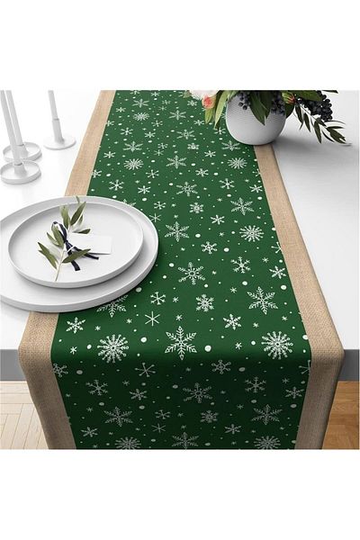Evmila New Year's Themed - Snow Crystal Patterned Velvet Runner