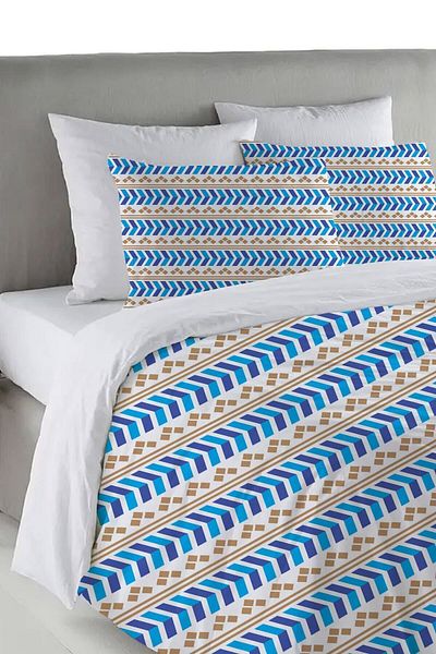 Evmila Set cuvertură de pilota dublă 200x220 cm cu model dungi albastre și galbene - albastru