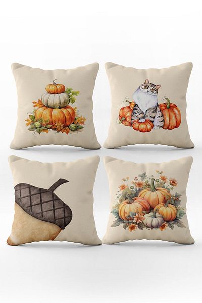 Evmila Set de 4 perne cu model special de dovleac de toamnă și Halloween cu textura de catifea