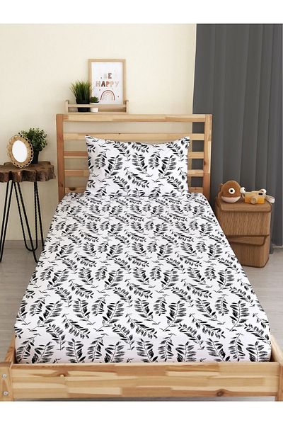 Evmila Leaf Patterned Printed Single Elastic Sheet Set