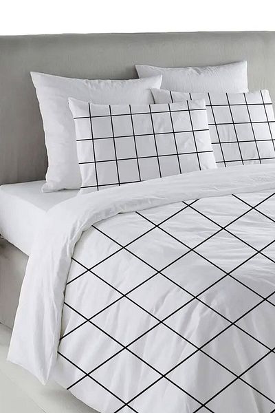 Evmila Set cuvertură de pilota dublă 200x220 Cm cu model pătrat negru - alb
