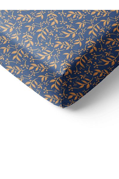 Evmila Orange Leaf Pattern Printed Double Sheet Set 160x200 Cm - Navy Blue