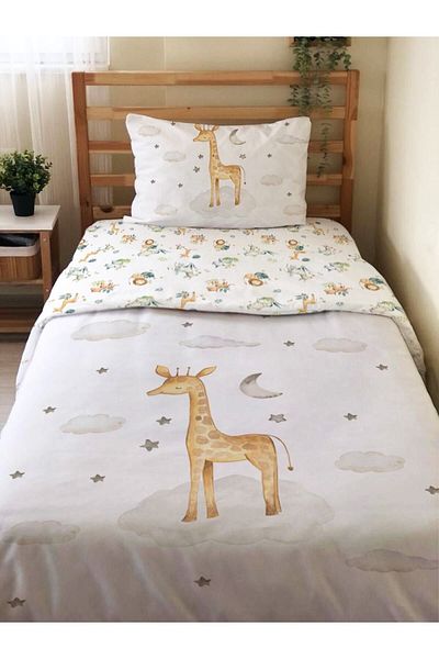Evmila Set de 2 cuvertură de pilota cu model girafe pe două fețe, fără cearșafuri, alb