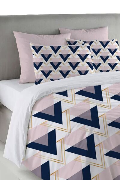Evmila Рожево-синій трикутний принт, двоспальний комплект постільної білизни ...