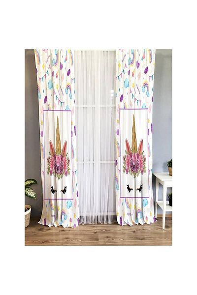 Evmila Unicorn Patterned Children's Room - Background Curtain