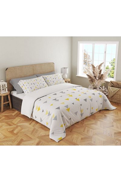 Evmila Set cuvertură de pilota dublă 200x220 cm cu model triunghiuri galbene și gri - alb