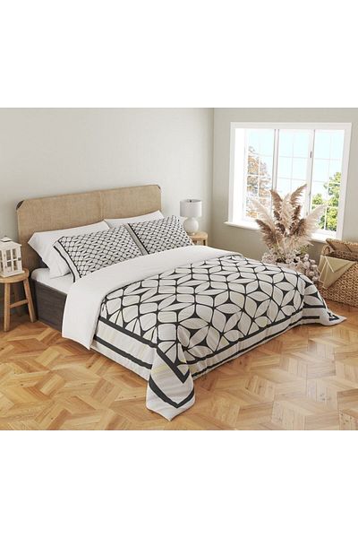Evmila Set cuvertură de pilota dublă 200x220 cm 2 bucăți 50x70cm cu model alb-negru
