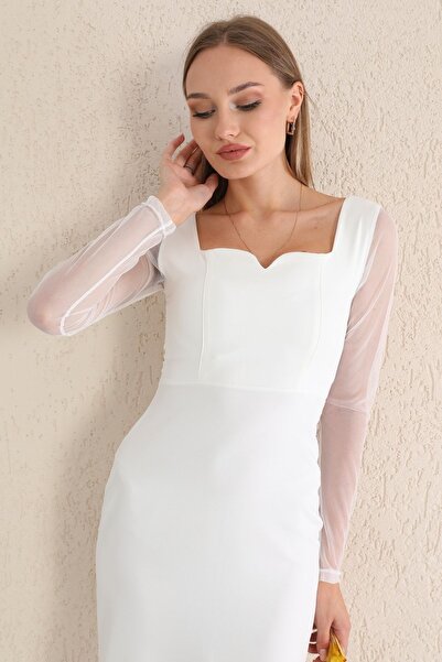 OlaLady Ρομαντικό εκρού μολύβι με λεπτομέρεια από τούλι