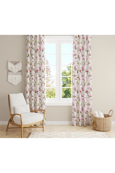 Evmila Velvet Texture Printed Little Flowers Patterned Background Curtain