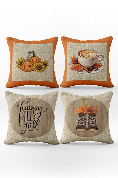 Evmila Set de 4 perne cu model special de dovleac de toamnă și Halloween cu textura de catifea