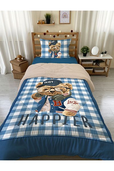 Evmila Teddy Patterned Single 160x220 cm Wellsoft Πάπλωμα σιλικόνης διπλής όψης και σετ ύπνου