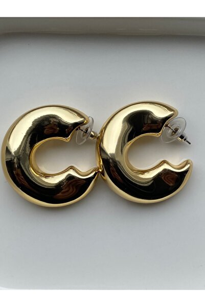 NAZLI Gold Bombeli Kalın Halka Küpe