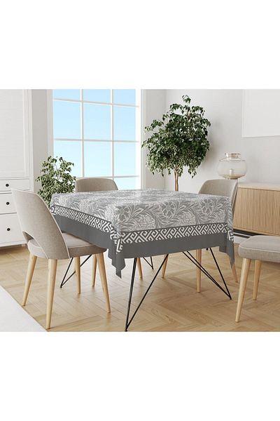 Evmila Flower Patterned Tablecloth Gray