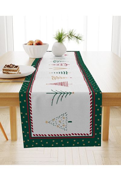 Evmila Christmas Themed Tree Patterned Velvet Runner