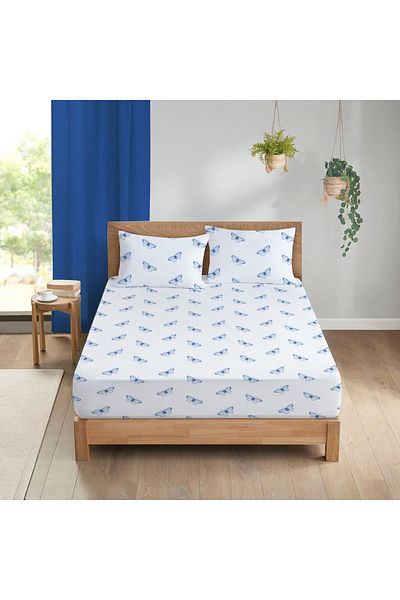 Evmila Butterfly Pattern Printed Double Sheet Set 160x200 Cm - White