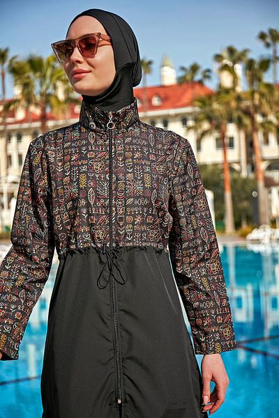 Remsa Mayo R4802 Μοντέλο Πλήρως καλυμμένο μαγιό Hijab με λουλούδια - Remsa Parachute