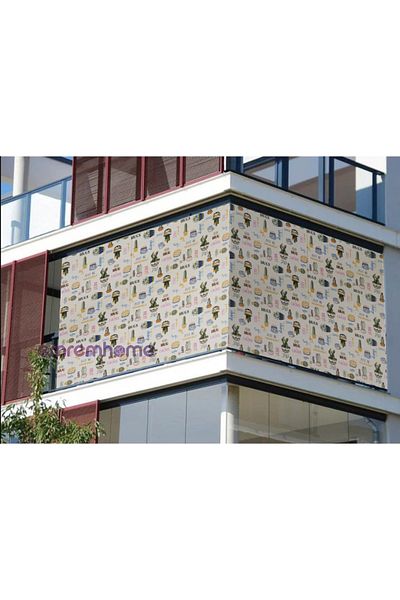 Emrem Home Αντηλιακό πάπιας με μοτίβο κάκτου νέας γενιάς - Κουρτίνα μπαλκονιού με κορδόνια με κουμπιά