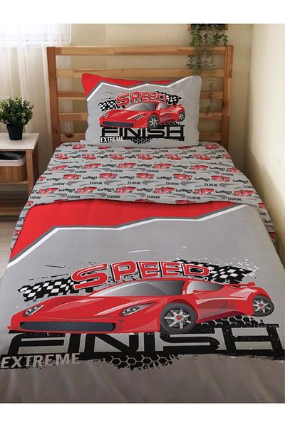 Evmila Double Sided Sports Car Patterned 2-Piece Set Without Sheets Printed Single Duvet Cover Set Gray