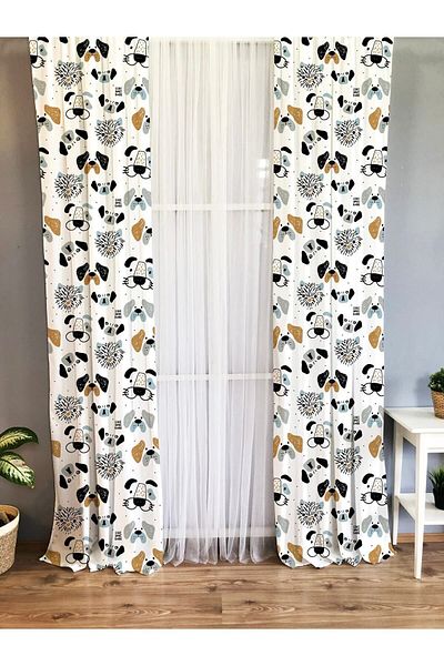Evmila Printed Animal Patterned Single Wing Velvet Texture Background Curtain - White