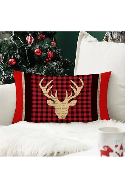 Evmila Yılbaşı Özel Geyik Desenli Dikdörtgen Kırlent Kılıfı