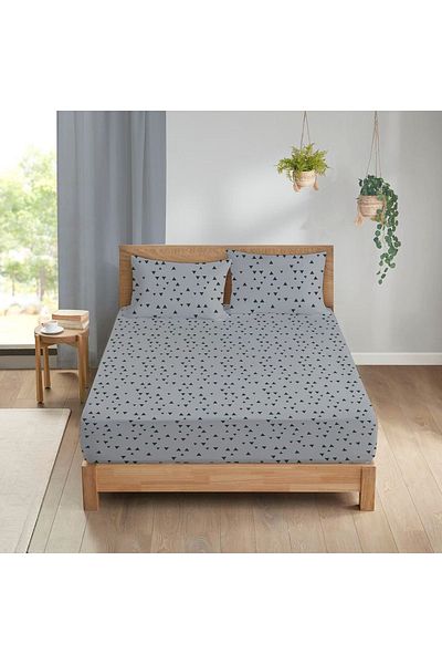 Evmila Σετ σεντόνια με τρίγωνο μοτίβο διπλό 160x200 cm - Γκρι