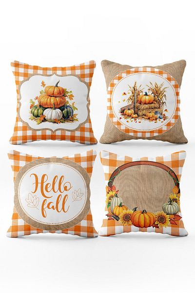 Evmila Set de 4 perne cu model special de dovleac de toamnă și Halloween cu textura de catifea