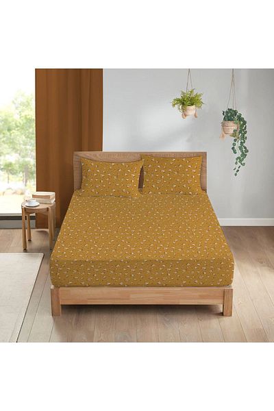 Evmila Flower Pattern Printed Double Sheet Set 160x200 Cm - Yellow