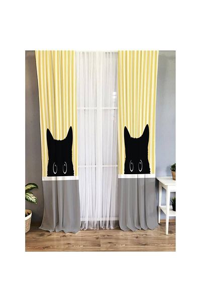Evmila Cat Patterned Children's Room Background Curtain