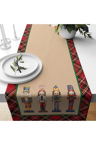 Evmila New Year's Themed Lead Soldier Patterned Velvet Runner