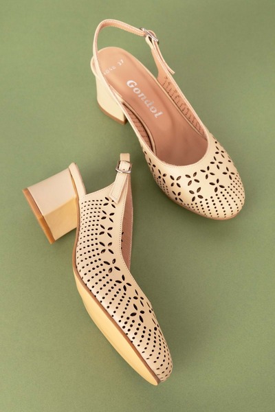 Gondol Шкіряні лазерного різання елегантні туфлі на підборах Шн.1048