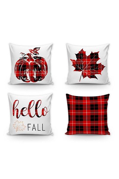 Evmila Black Red Gingham Hello Fall - Perne de toamnă din 4 piese cu model de dovleac