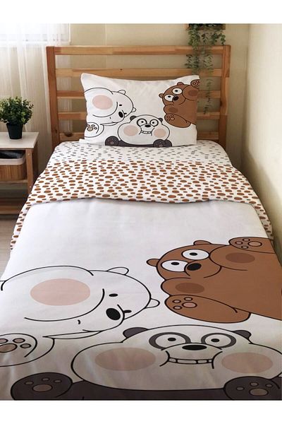 Evmila Set de 2 lenjerie de pat cu model de urși drăguți pe două fețe, fără cearșafuri