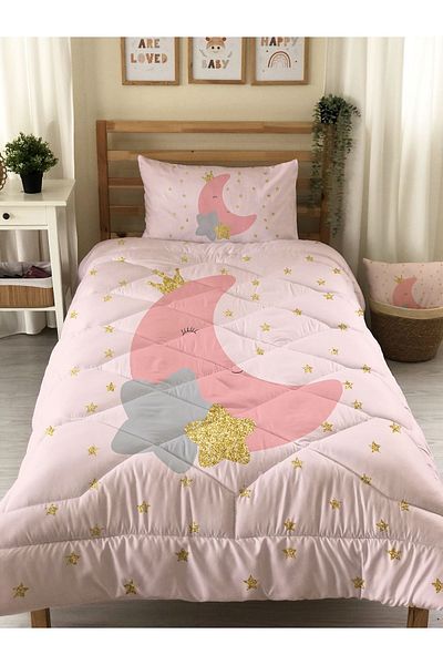 Evmila Moon Patterned Quilted Quilt, Single Sleeping Set