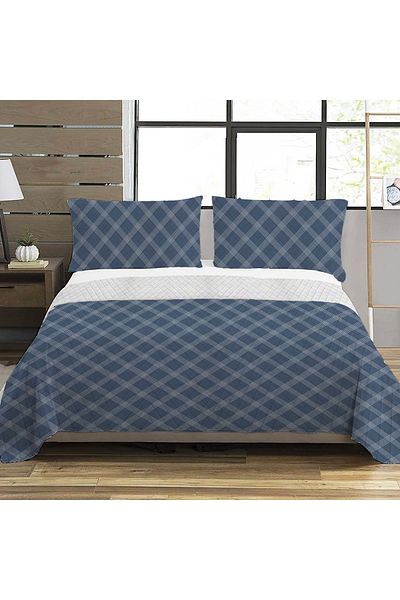 Evmila Geometric Pattern Double Printed Pique (200x220 Cm) Navy Blue
