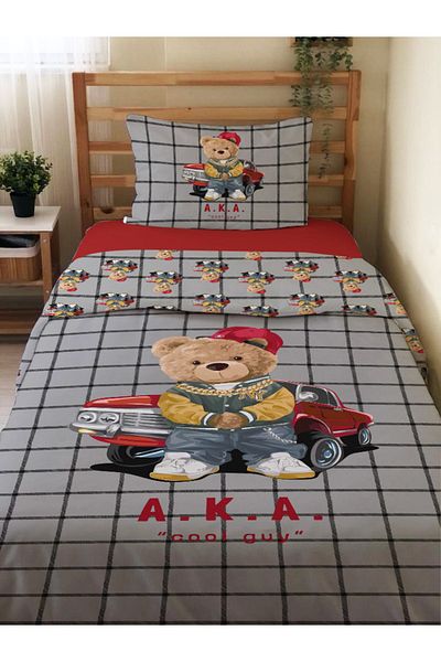 Evmila Διπλής όψης Teddy Car Pattern Σετ χωρίς σεντόνια 2 τεμαχίων Σετ μονό παπλωματοθήκη 160x220 cm