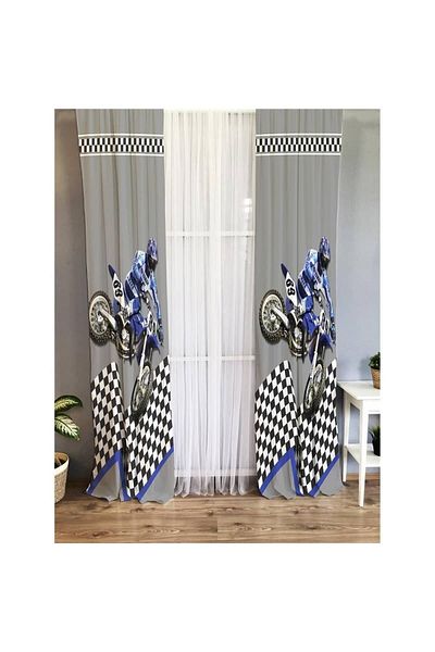 Evmila Motor Racing Patterned Children's Room Background Curtain