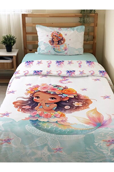 Evmila Denizkızı Desenli Çarşafsız 2'li Takım Baskılı Tek Kişilik Nevresim Ta...