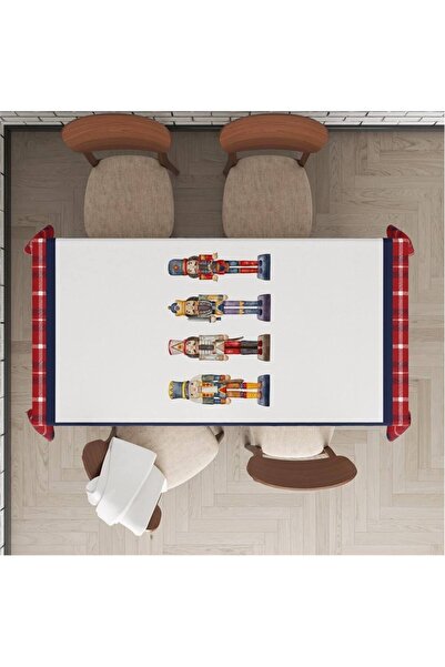 Evmila Yılbaşı Özel Kurşun Asker Desenli Kadife Masa Örtüsü