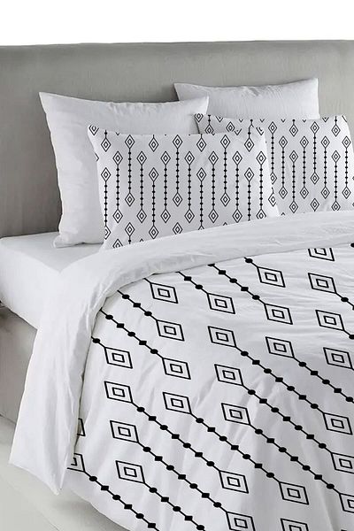 Evmila Set cuvertură de pilota dublă imprimată cu model modern 200x220 cm - alb