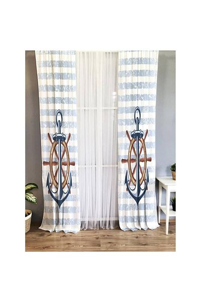 Evmila Ship Wheel Patterned Children's Room Background Curtain